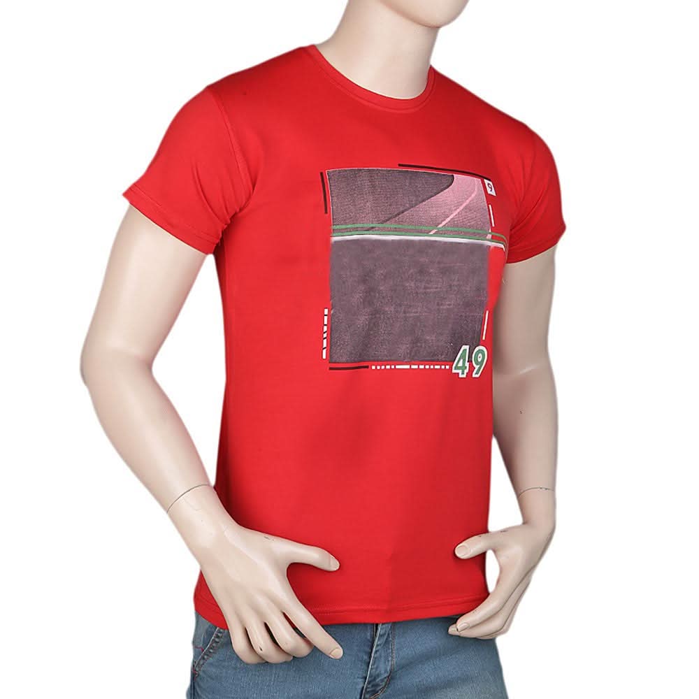 Men's Slim Fit Printed T-Shirt -Red, Men, T-Shirts And Polos, Chase Value, Chase Value