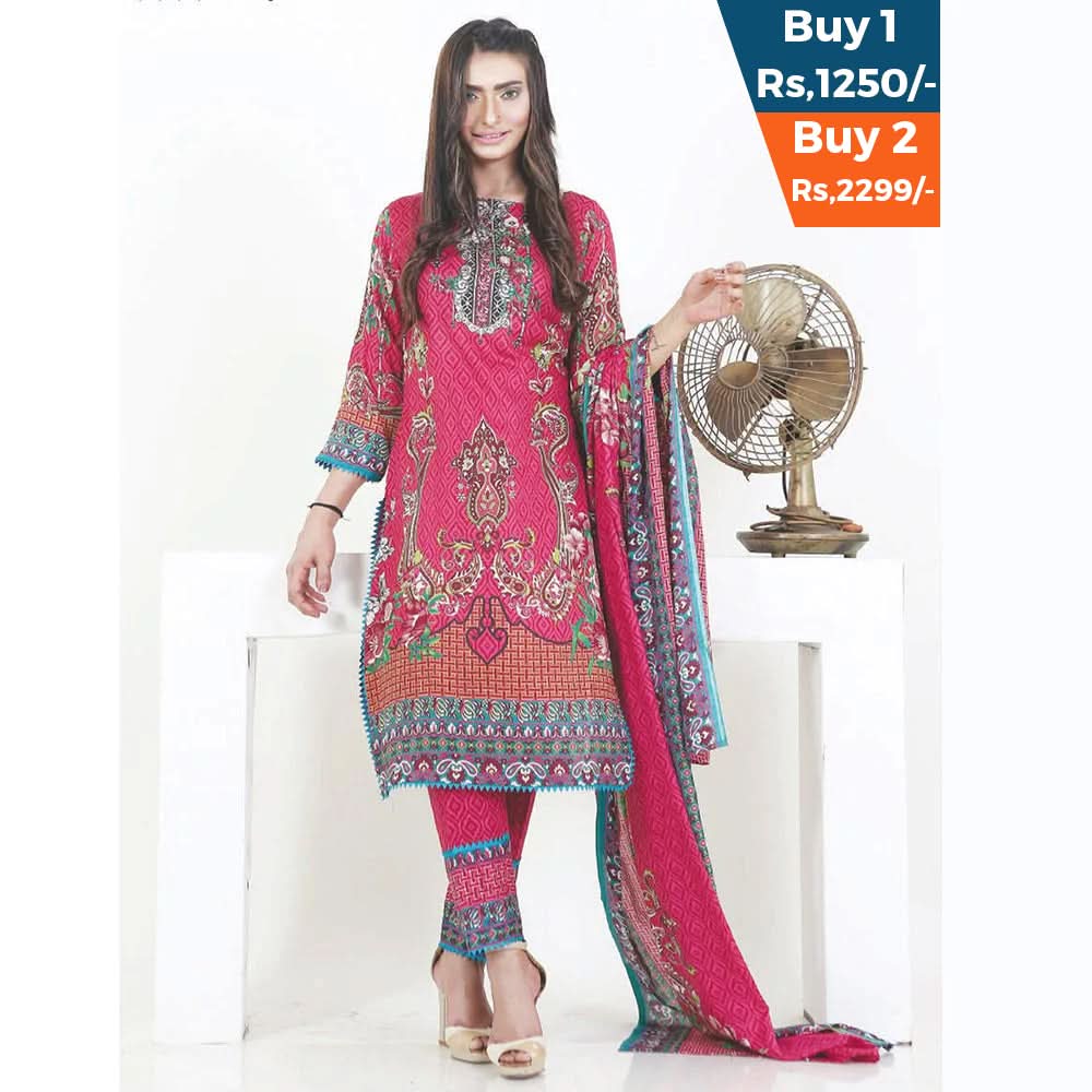 Three Star Printed Lawn 3 Pcs Un-Stitched Suit Vol 4 - 3-B, Women, 3Pcs Shalwar Suit, Al-Dawood Textiles, Chase Value