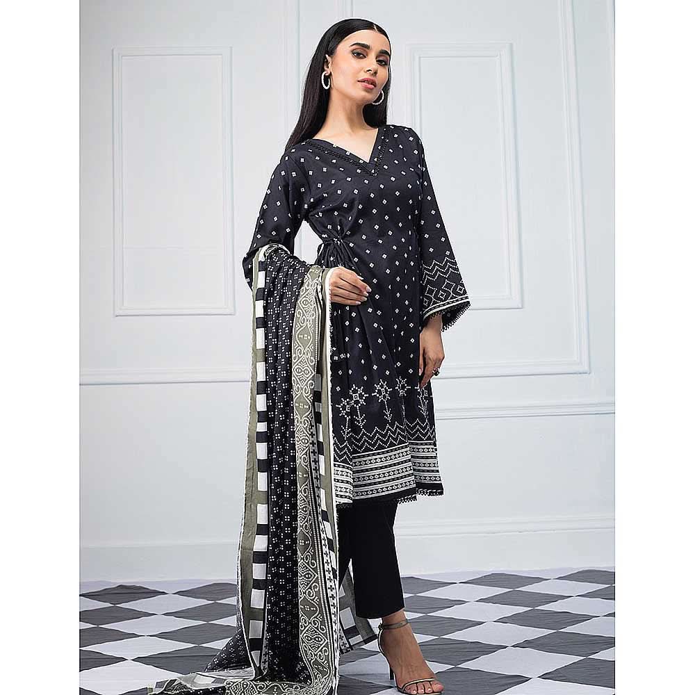 Salina Black & White Printed Lawn 3 Piece Un-Stitched Suit - 03, Women, 3Pcs Shalwar Suit, Regalia Textiles, Chase Value