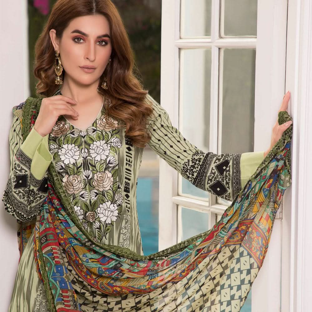 Zobia Noor Embroidered Lawn 3 Piece Un-Stitched Suit - B3, Women, 3Pcs Shalwar Suit, Salam's Textiles, Chase Value