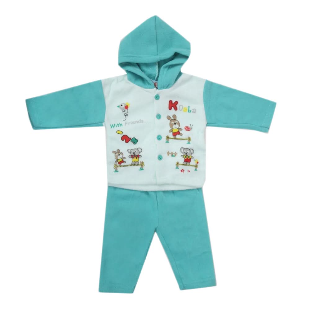 Newborn Boy Full Sleeves Polar Hooded Suit - Cyan, Kids, NB Boys Sets And Suits, Chase Value, Chase Value