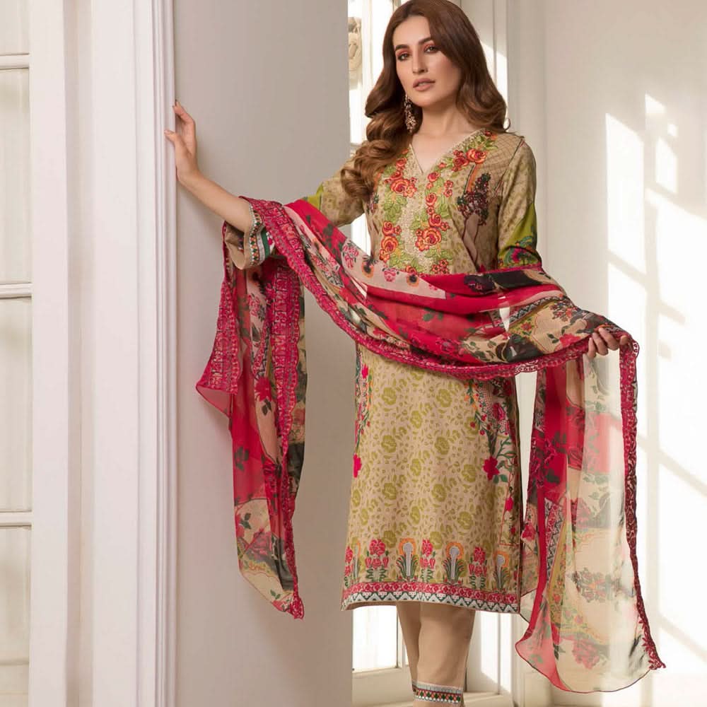 Zobia Noor Embroidered Lawn 3 Piece Un-Stitched Suit - B6, Women, 3Pcs Shalwar Suit, Salam's Textiles, Chase Value