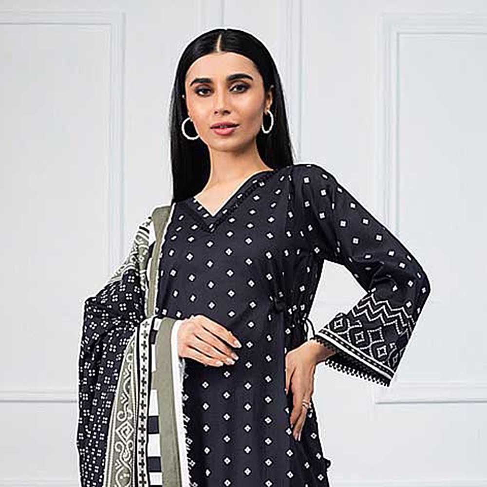 Salina Black & White Printed Lawn 3 Piece Un-Stitched Suit - 03, Women, 3Pcs Shalwar Suit, Regalia Textiles, Chase Value