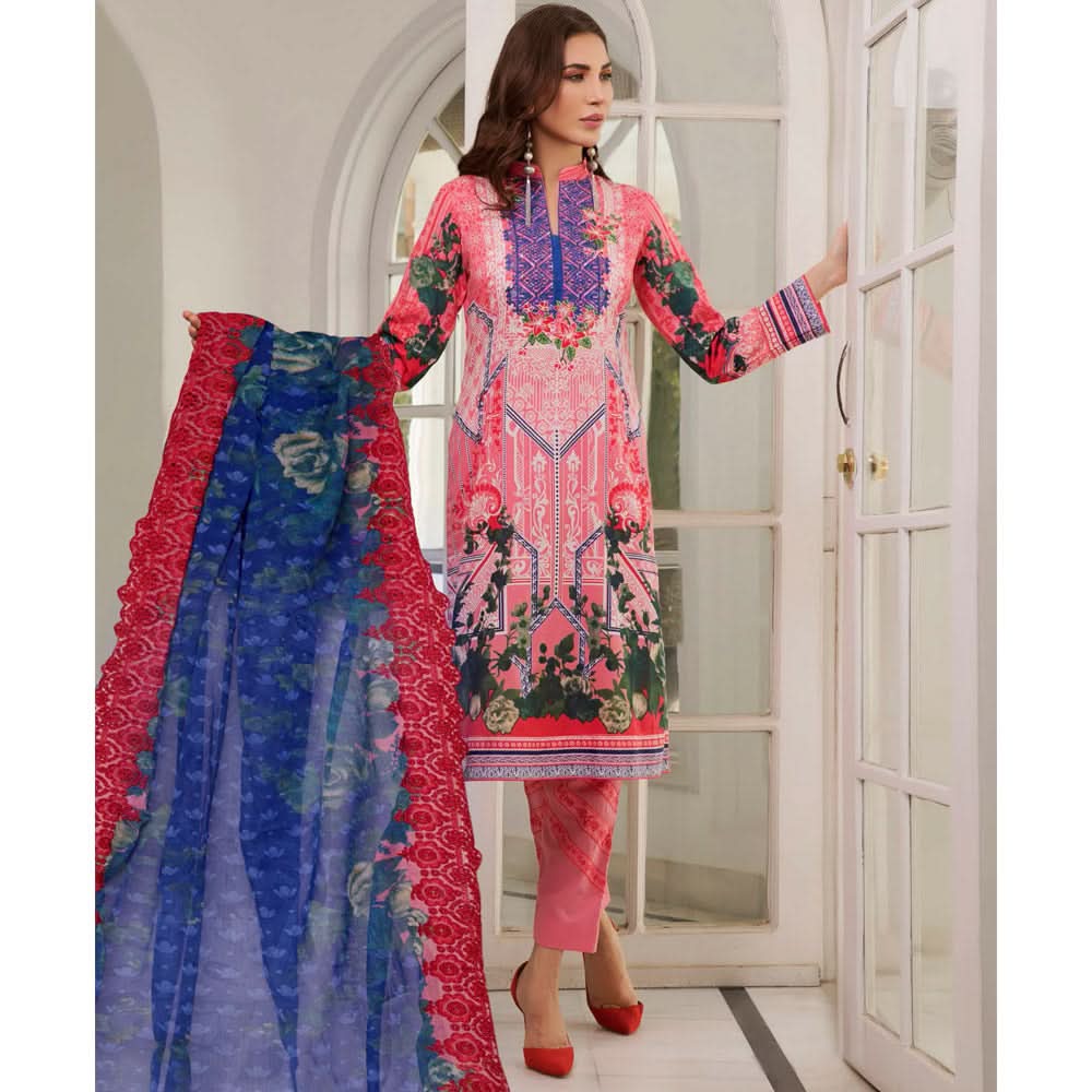 Zobia Noor Embroidered Lawn 3 Piece Un-Stitched Suit - B2, Women, 3Pcs Shalwar Suit, Salam's Textiles, Chase Value