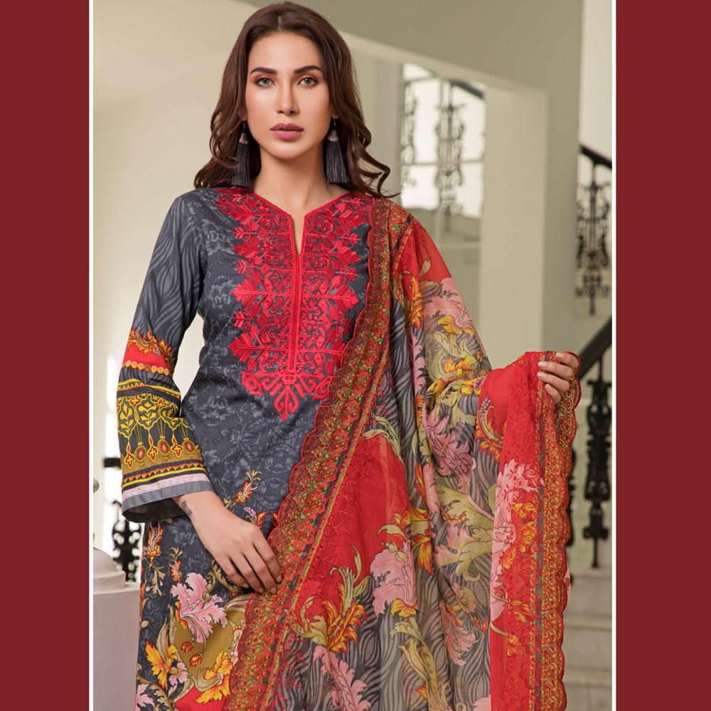 Zobia Noor Embroidered Lawn 3 Piece Un-Stitched Suit - A1, Women, 3Pcs Shalwar Suit, Salam's Textiles, Chase Value