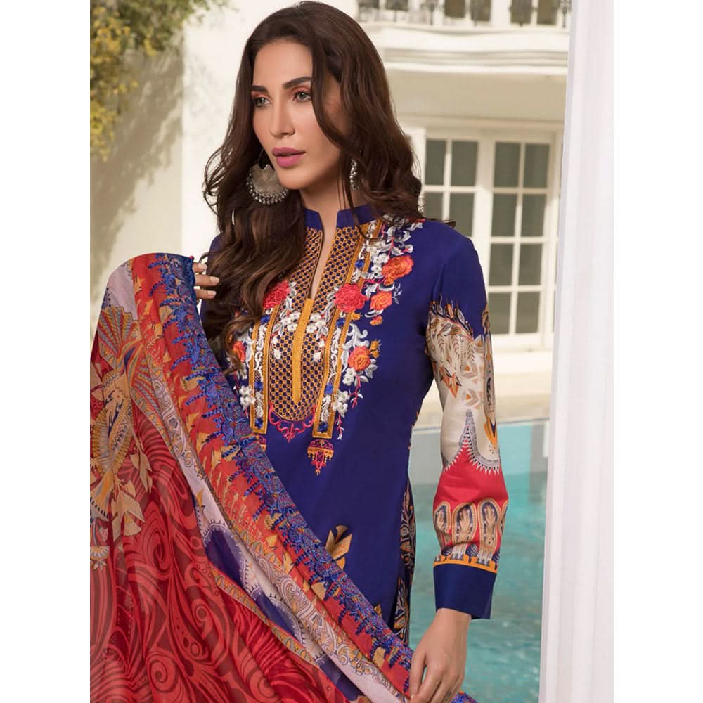 Zobia Noor Embroidered Lawn 3 Piece Un-Stitched Suit - A4, Women, 3Pcs Shalwar Suit, Salam's Textiles, Chase Value
