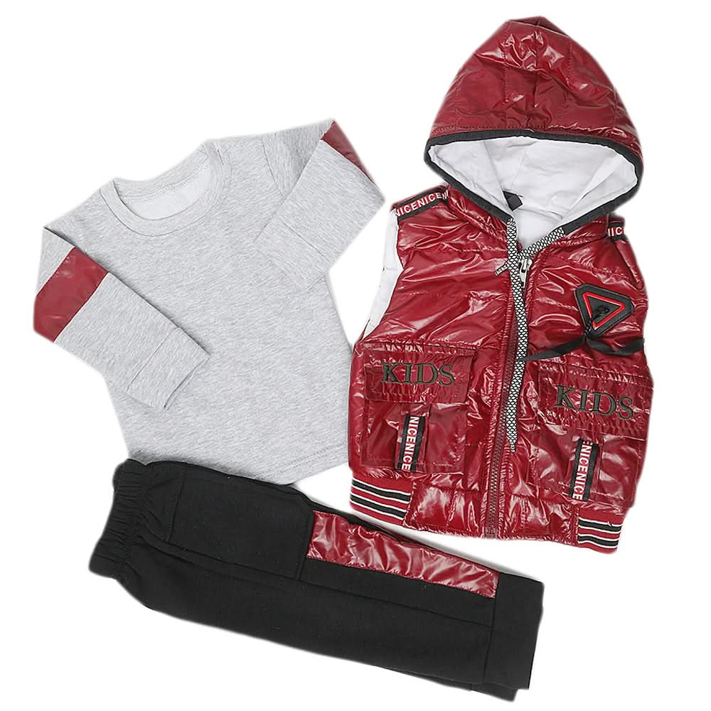 Boys 3 Piece Full Sleeves Suit - Maroon, Kids, Boys Sets And Suits, Chase Value, Chase Value