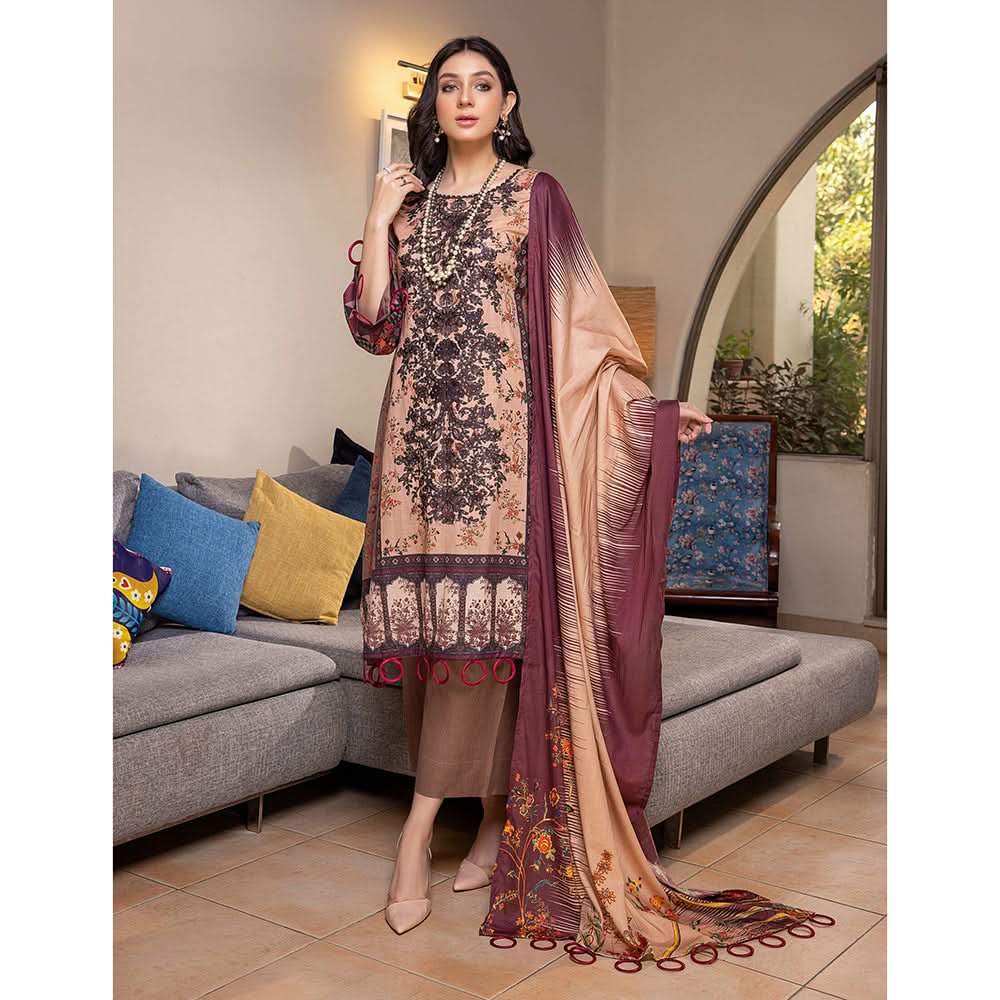 Zoohra Digital  Printed Embroidered Lawn Un-Stitched 3Pcs Suit - 3, Women, 3Pcs Shalwar Suit, ZS Textiles, Chase Value
