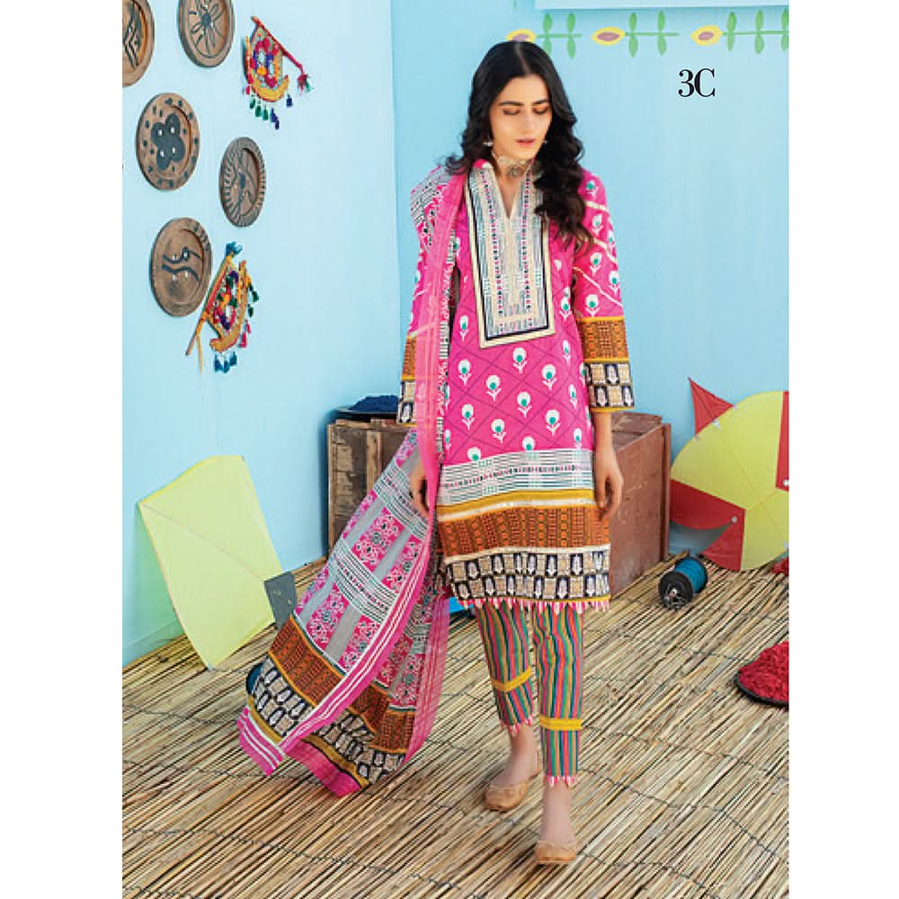 Monsoon Printed Lawn 3 Pcs Un-Stitched Suit Vol 1 - 3-C, Women, 3Pcs Shalwar Suit, Al-Zohaib Textiles, Chase Value