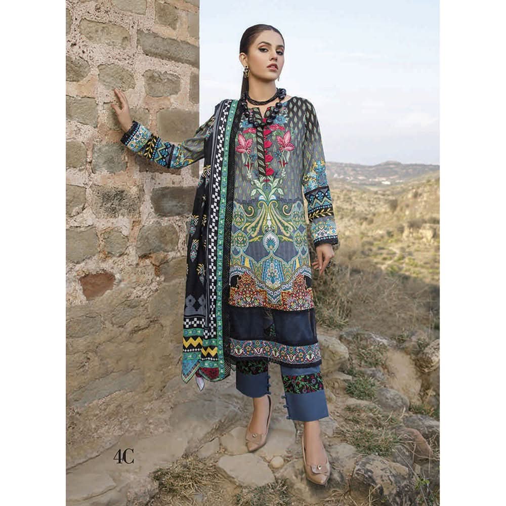 Monsoon Printed Lawn 3 Pcs Un-Stitched Suit Vol 2 - 4-C, Women, 3Pcs Shalwar Suit, Al-Zohaib Textiles, Chase Value