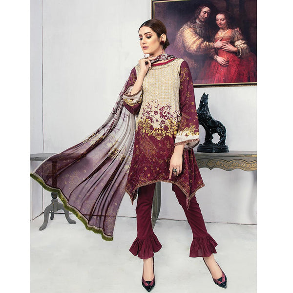 Morja Digital Printed Viscose with Chikan Kari 3 Pcs Un-Stitched Suit - 04, Women, 3Pcs Shalwar Suit, UK Fashion, Chase Value