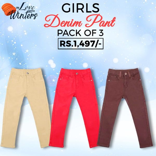 Girls Denim Pant Pack Of 3, Kids, Pants And Capri, Chase Value, Chase Value