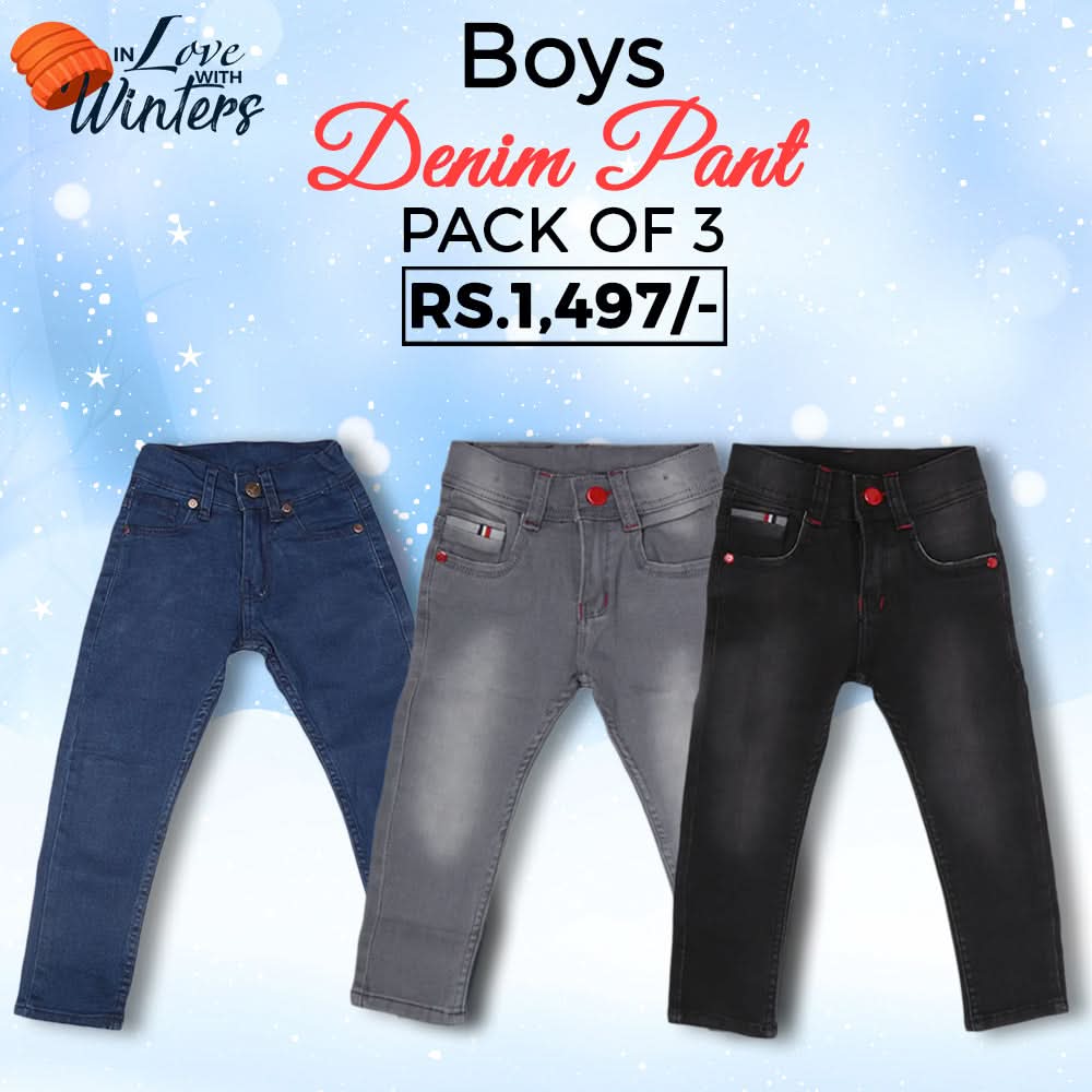 Boys Denim Pant Pack Of 3, Kids, Boys Pants, Chase Value, Chase Value