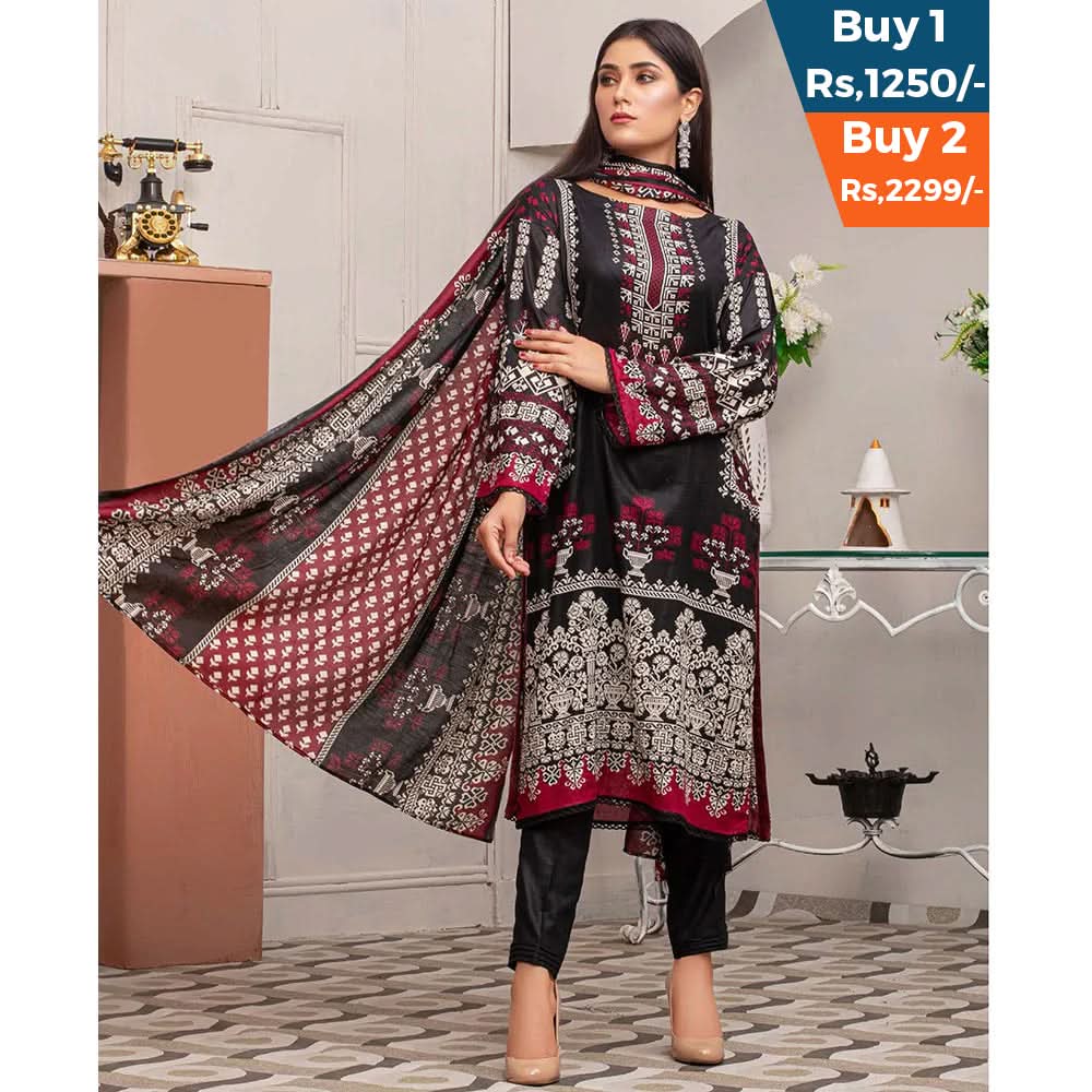 Three Star Printed Lawn 3 Pcs Un-Stitched Suit Vol 5 - 4-A, Women, 3Pcs Shalwar Suit, Al-Dawood Textiles, Chase Value