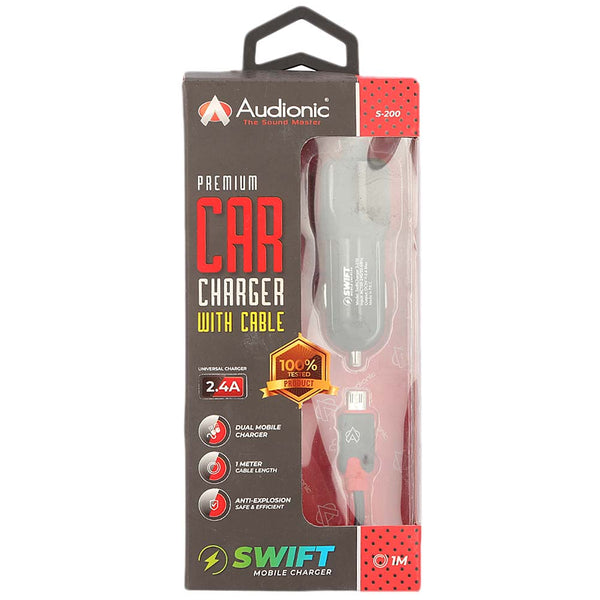 Audionic Premium Car Charger With Cable (S-200) - Black, Home & Lifestyle, Mobile Charger, Chase Value, Chase Value