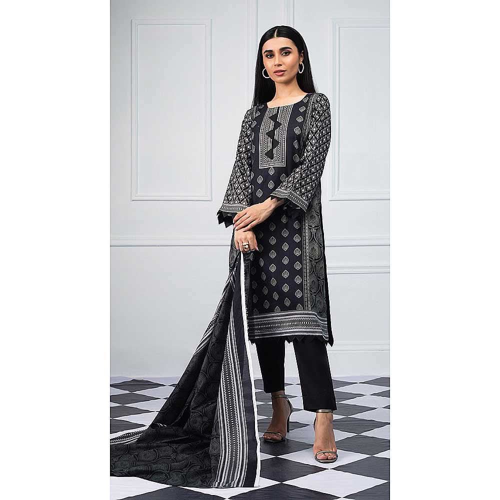 Salina Black & White Printed Lawn 3 Piece Un-Stitched Suit - 04, Women, 3Pcs Shalwar Suit, Regalia Textiles, Chase Value