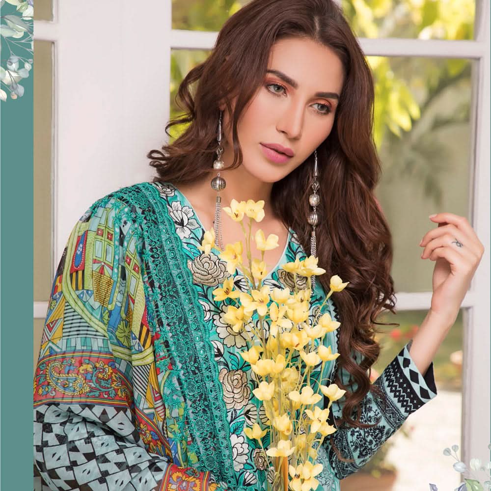 Zobia Noor Embroidered Lawn 3 Piece Un-Stitched Suit - A3, Women, 3Pcs Shalwar Suit, Salam's Textiles, Chase Value