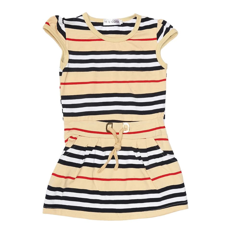 Girls Yarn Dyed Half Sleeves T-Shirt - Beige, Kids, Girls T-Shirts, Chase Value, Chase Value