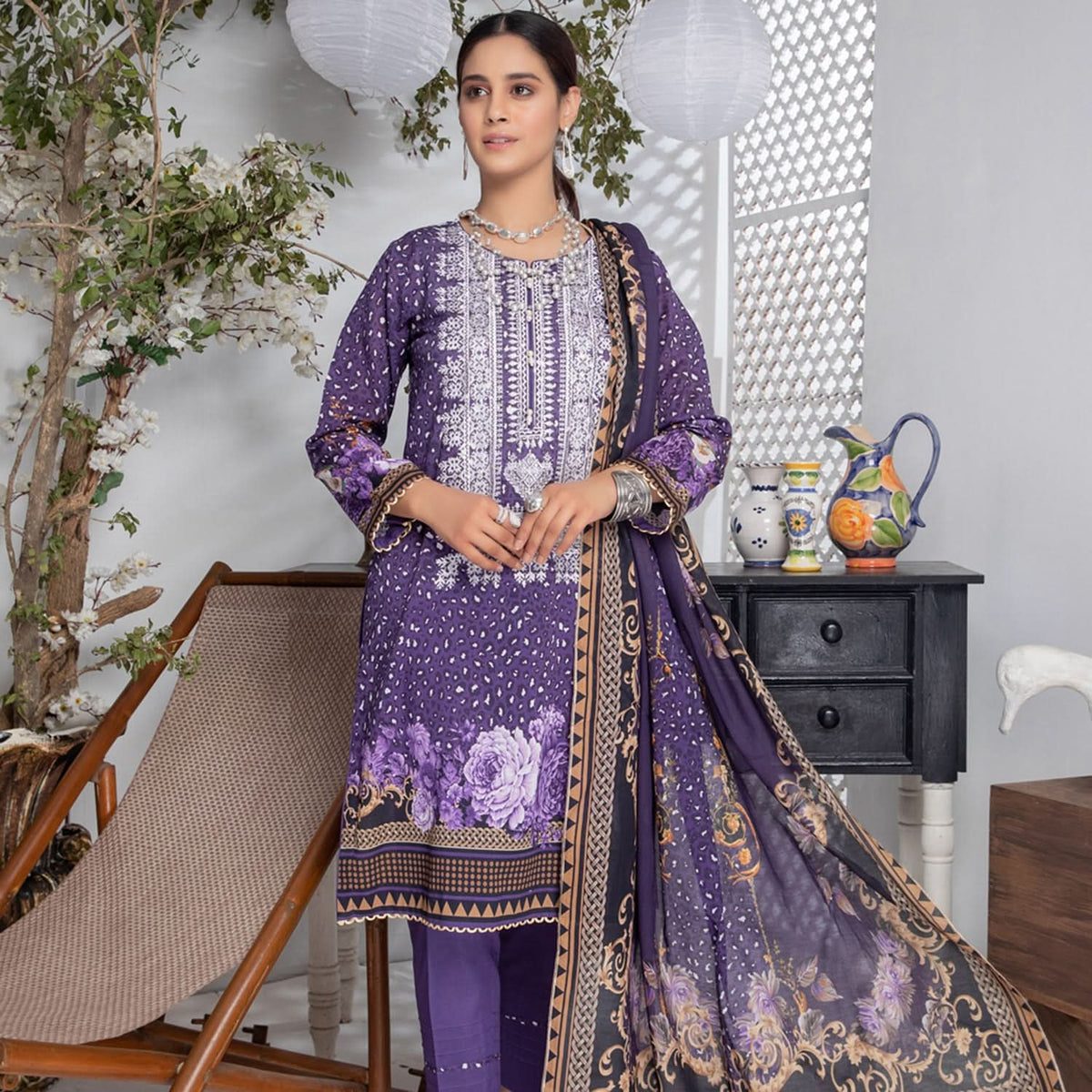 Orchid Digital Printed & Embroidered Lawn 3 Pcs Un-Stitched Suit - 4, Women, 3Pcs Shalwar Suit, Regalia Textiles, Chase Value