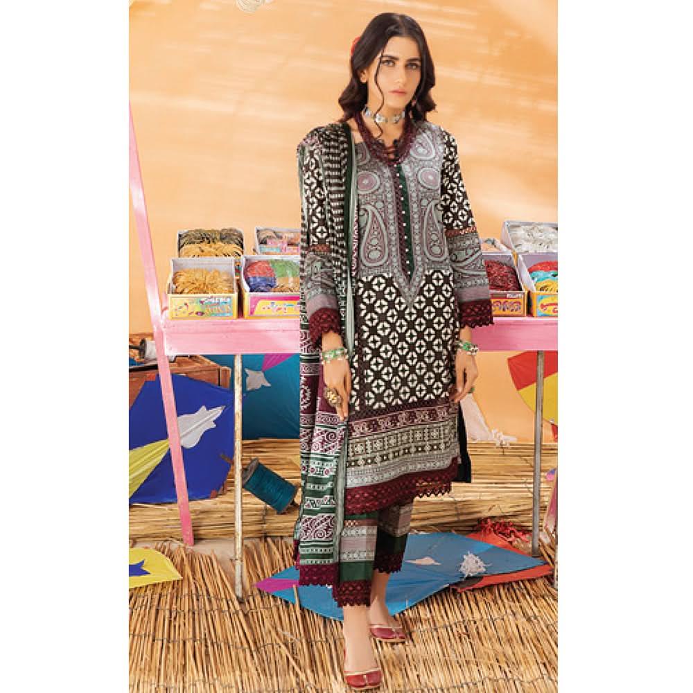 Monsoon Printed Lawn 3 Pcs Un-Stitched Suit Vol 1 - 4-A, Women, 3Pcs Shalwar Suit, Al-Zohaib Textiles, Chase Value