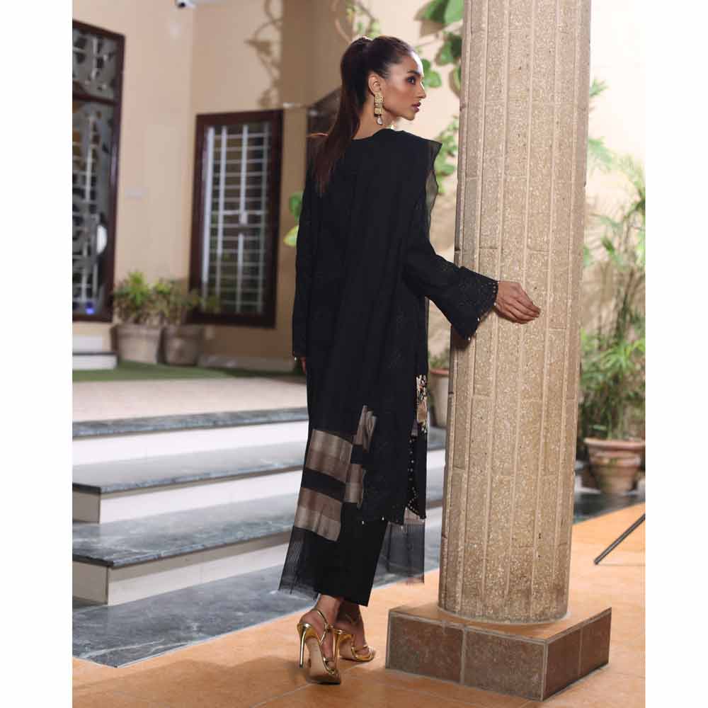 Kalyan Black & White Embroidered Shifli 3 Piece Un-Stitched Suit - 04, Women, 3Pcs Shalwar Suit, ZS Textiles, Chase Value