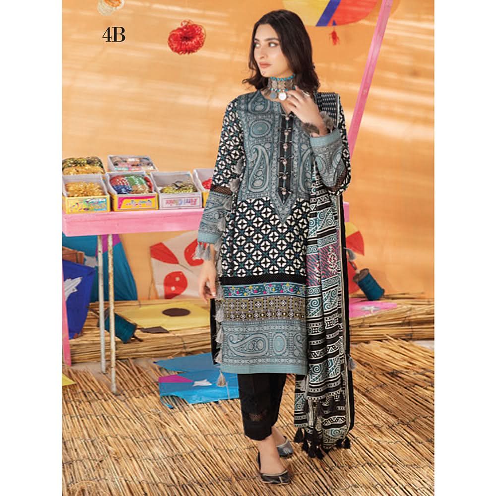 Monsoon  Printed Lawn 3 Pcs Un-Stitched Suit Vol 1 - 4-B, Women, 3Pcs Shalwar Suit, Al-Zohaib Textiles, Chase Value