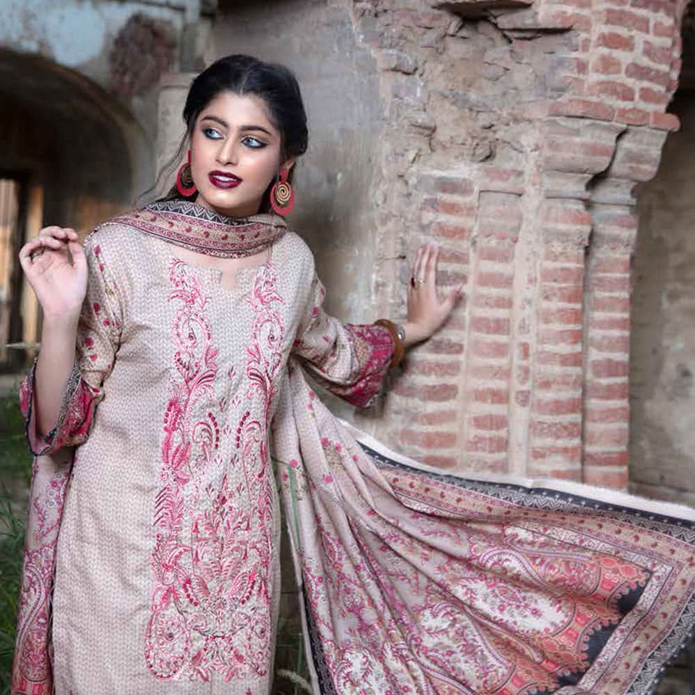 RASHID Mehar Printed Embroidered Karandi unstitched 3pc Suit, Women, 3Pcs Shalwar Suit, Rashid Textiles, Chase Value