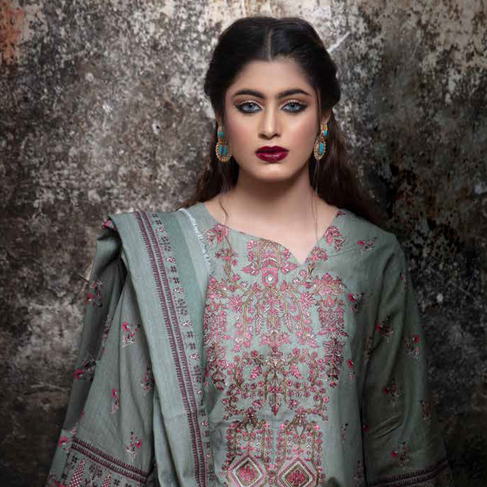 RASHID Mehar Printed Embroidered Karandi unstitched 3pc Suit, Women, 3Pcs Shalwar Suit, Rashid Textiles, Chase Value