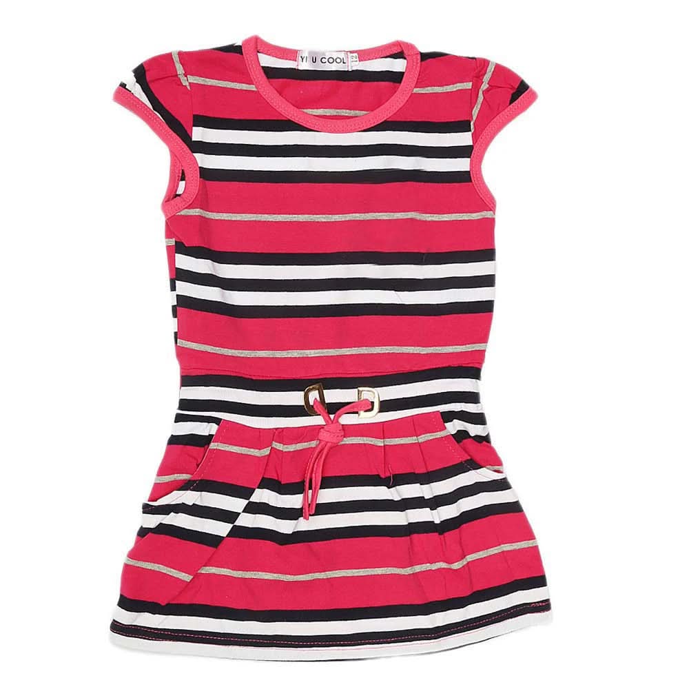 Girls Yarn Dyed Half Sleeves T-Shirt - Pink, Kids, Girls T-Shirts, Chase Value, Chase Value