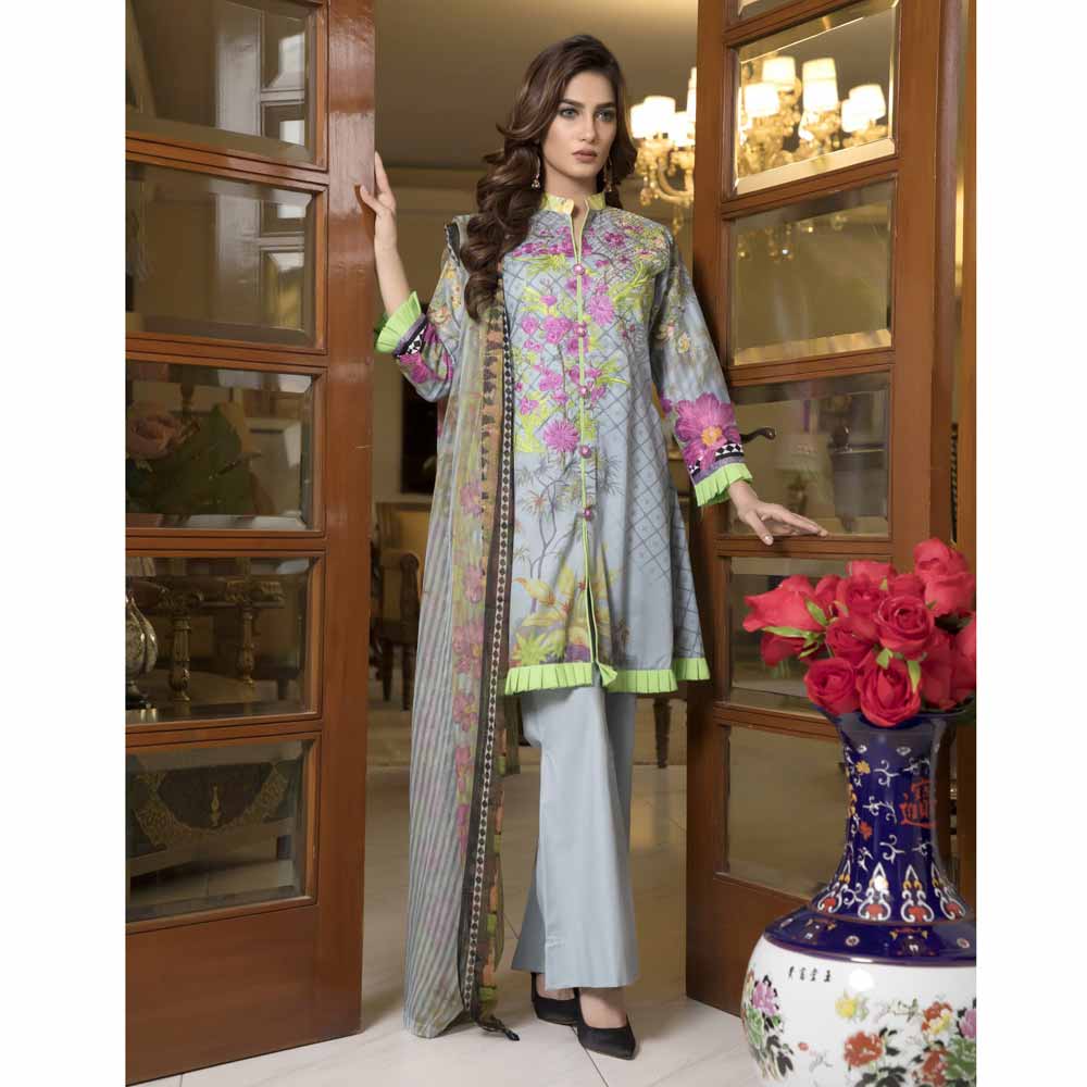 Zmaria Embroidered Lawn Un-Stitched Suit - 5A, Women, 3Pcs Shalwar Suit, ZS Textiles, Chase Value