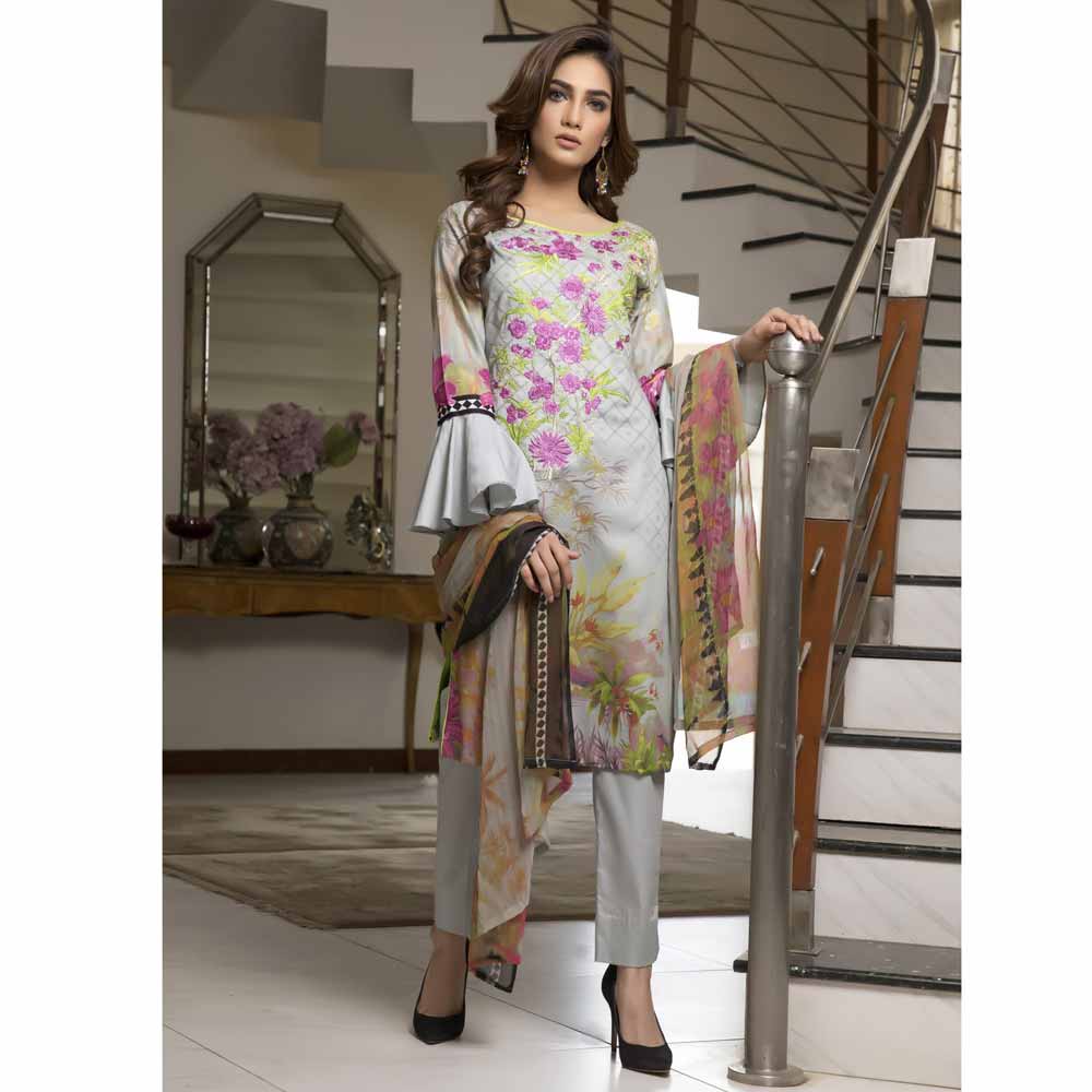 Zmaria Embroidered Lawn Un-Stitched Suit - 5B, Women, 3Pcs Shalwar Suit, ZS Textiles, Chase Value