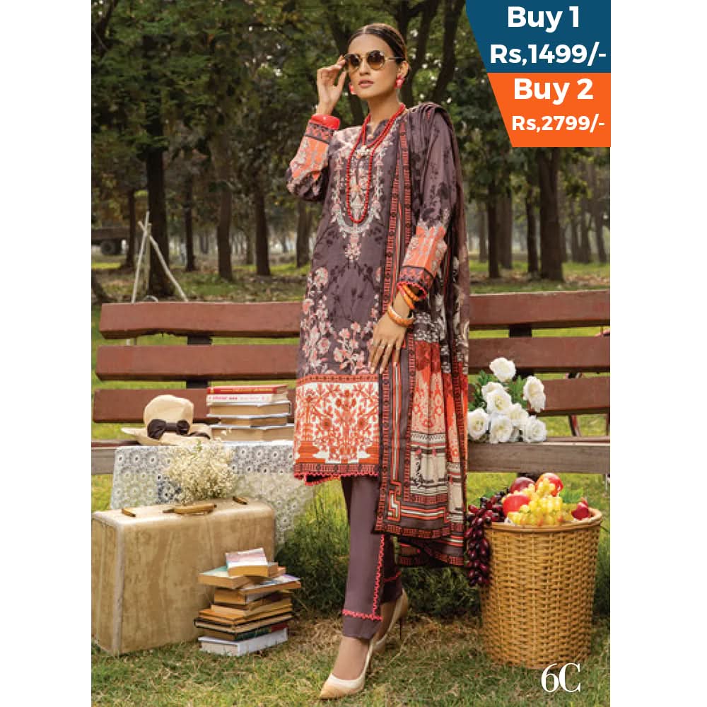 Anum Classic Printed Lawn 3 Pcs Un-Stitched Suit Vol 3 - 6-C, Women, 3Pcs Shalwar Suit, Al-Zohaib Textiles, Chase Value