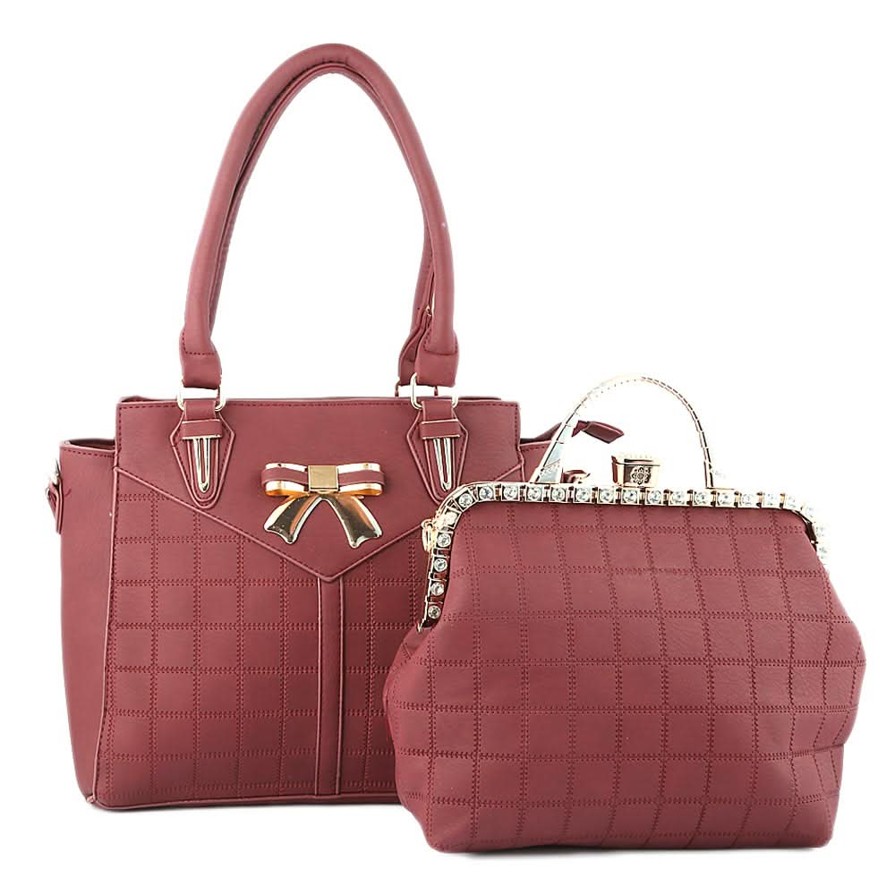 Women's Handbag 2 Pcs (6014) - Maroon, Women, Bags, Chase Value, Chase Value