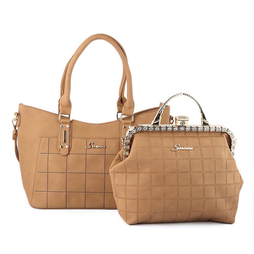 Women's Handbag 2 Pcs (6015) - Khaki, Women, Bags, Chase Value, Chase Value