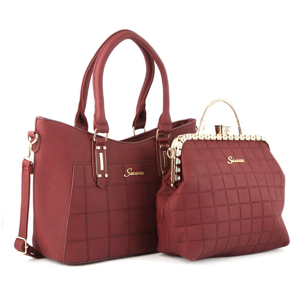 Women's Handbag 2 Pcs (6015) - Maroon, Women, Bags, Chase Value, Chase Value