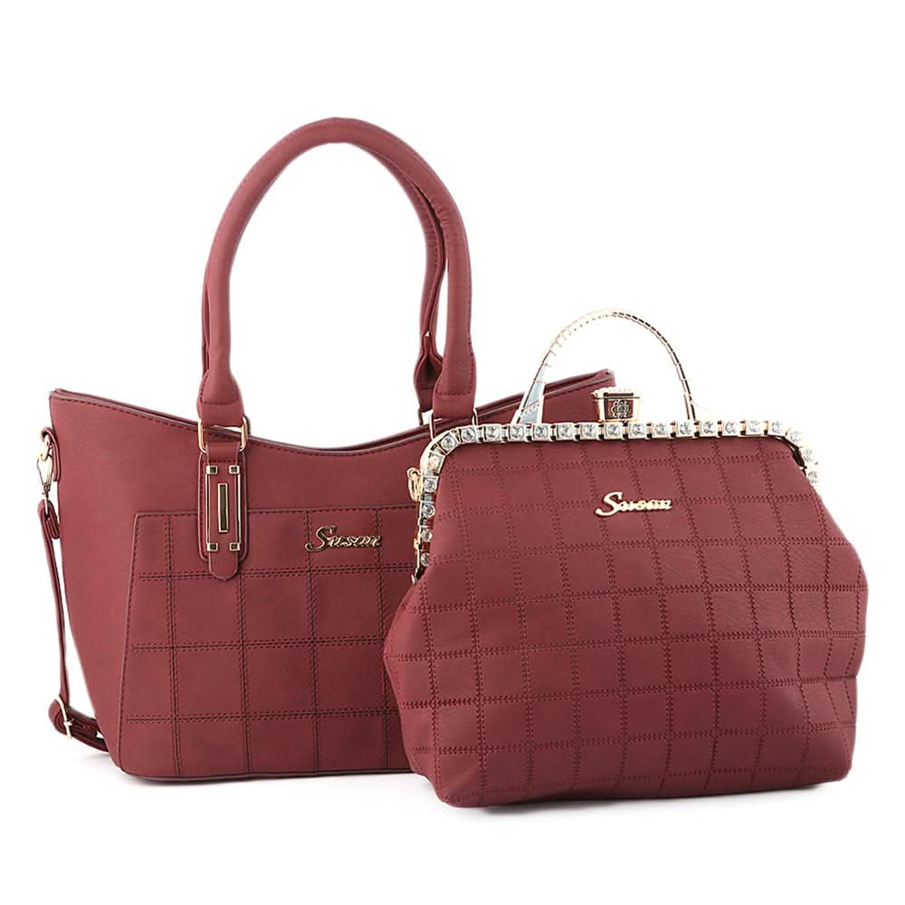 Women's Handbag 2 Pcs (6015) - Maroon, Women, Bags, Chase Value, Chase Value