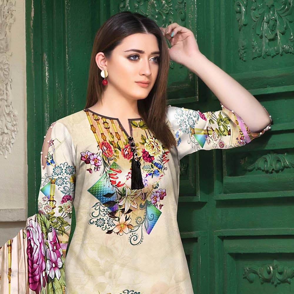 Tehzeeb Digital Printed Viscose 3 Pcs Un-Stitched Suit - 01, Women, 3Pcs Shalwar Suit, Ulfat Textile, Chase Value
