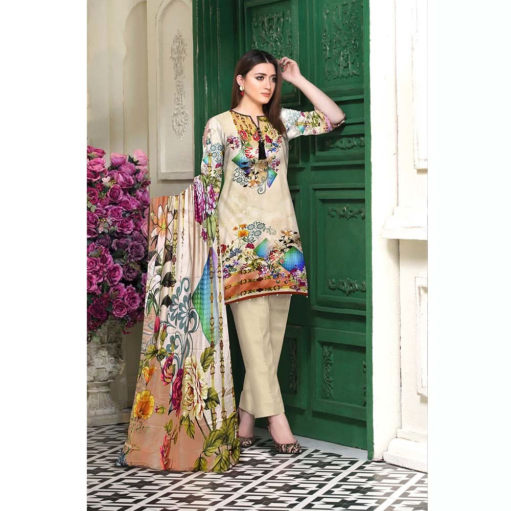 Tehzeeb Digital Printed Viscose 3 Pcs Un-Stitched Suit - 01, Women, 3Pcs Shalwar Suit, Ulfat Textile, Chase Value