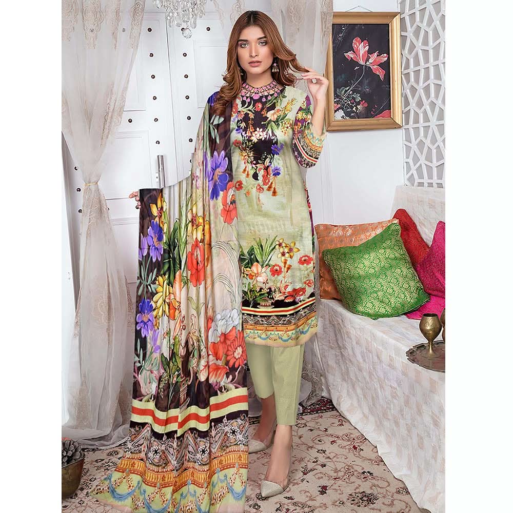 Tehzeeb Digital Printed Viscose 3 Pcs Un-Stitched Suit - 07, Women, 3Pcs Shalwar Suit, Ulfat Textile, Chase Value