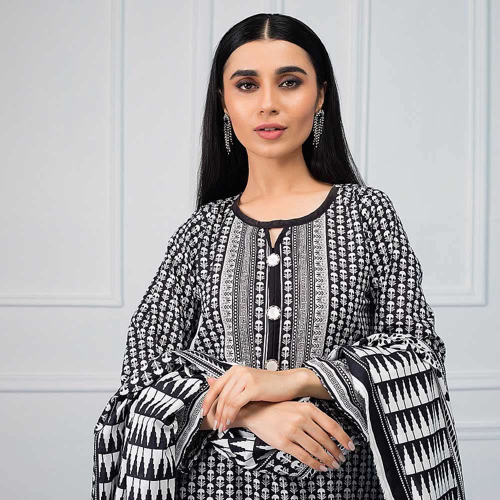 Salina Black & White Printed Lawn 3 Piece Un-Stitched Suit - 06, Women, 3Pcs Shalwar Suit, Regalia Textiles, Chase Value