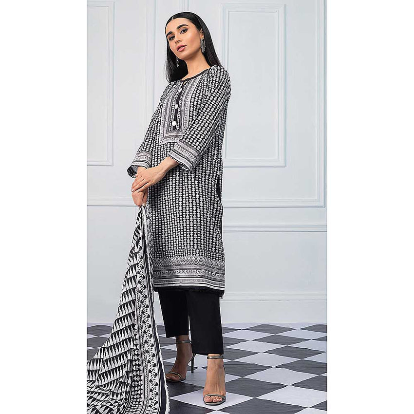 Salina Black & White Printed Lawn 3 Piece Un-Stitched Suit - 06, Women, 3Pcs Shalwar Suit, Regalia Textiles, Chase Value