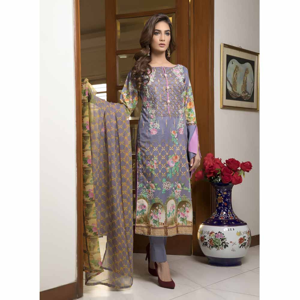 Zmaria Embroidered Lawn Un-Stitched Suit - 6A, Women, 3Pcs Shalwar Suit, ZS Textiles, Chase Value
