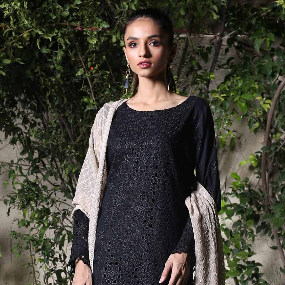 Kalyan Black & White Embroidered Shifli 3 Piece Un-Stitched Suit - 06, Women, 3Pcs Shalwar Suit, ZS Textiles, Chase Value