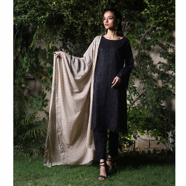Kalyan Black & White Embroidered Shifli 3 Piece Un-Stitched Suit - 06, Women, 3Pcs Shalwar Suit, ZS Textiles, Chase Value