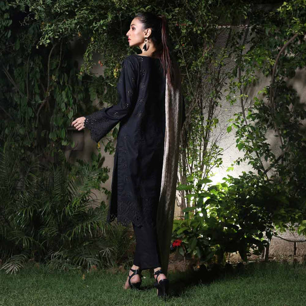 Kalyan Black & White Embroidered Shifli 3 Piece Un-Stitched Suit - 06, Women, 3Pcs Shalwar Suit, ZS Textiles, Chase Value