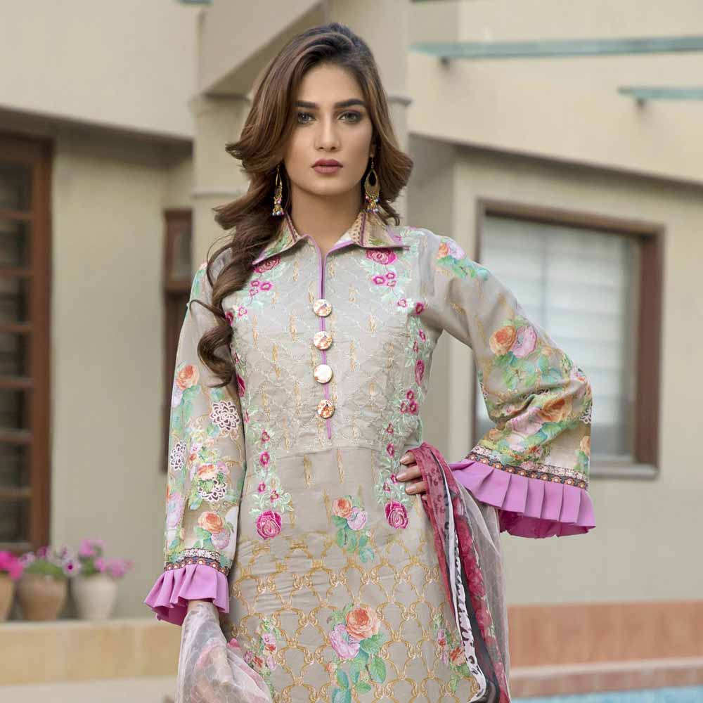 Zmaria Embroidered Lawn Un-Stitched Suit - 6B, Women, 3Pcs Shalwar Suit, ZS Textiles, Chase Value