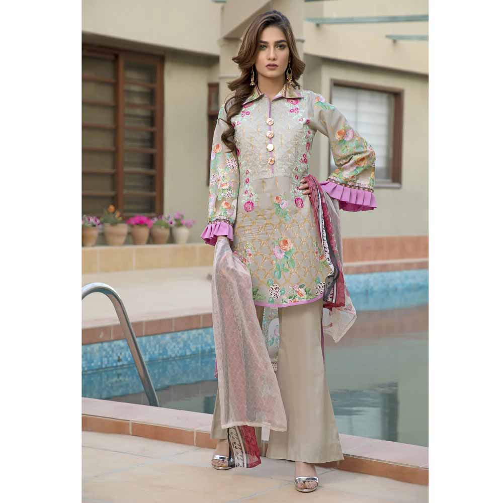 Zmaria Embroidered Lawn Un-Stitched Suit - 6B, Women, 3Pcs Shalwar Suit, ZS Textiles, Chase Value