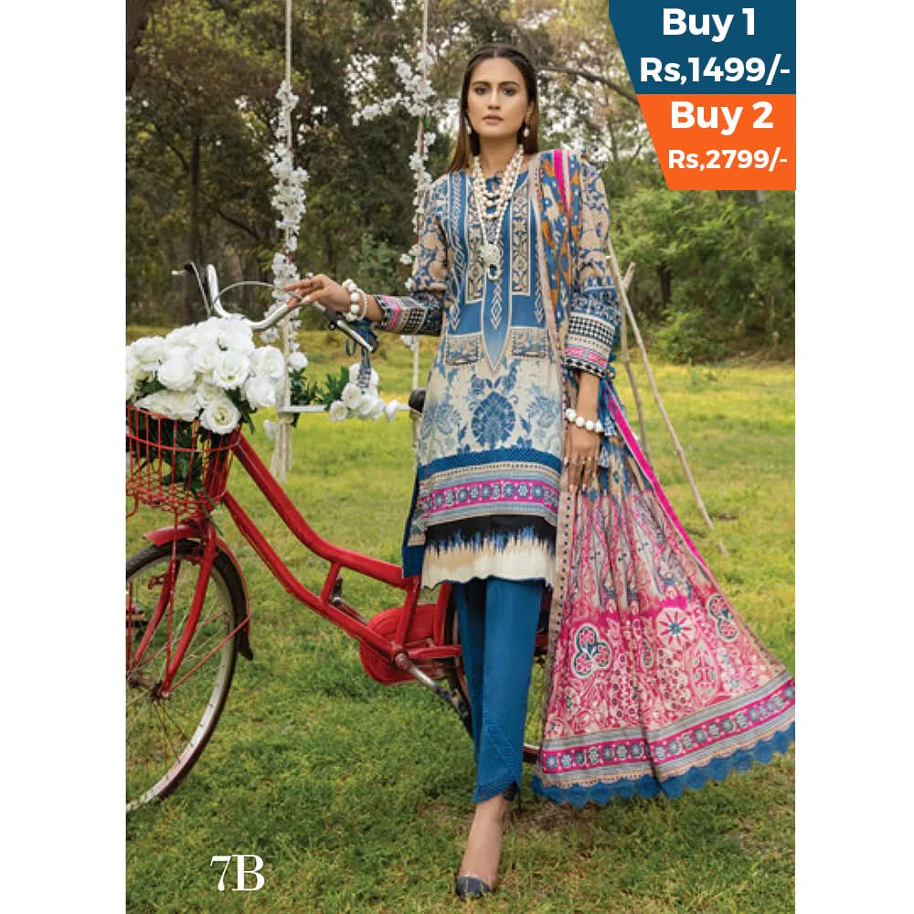 Anum Classic Printed Lawn 3 Pcs Un-Stitched Suit Vol 3 - 7-B, Women, 3Pcs Shalwar Suit, Al-Zohaib Textiles, Chase Value