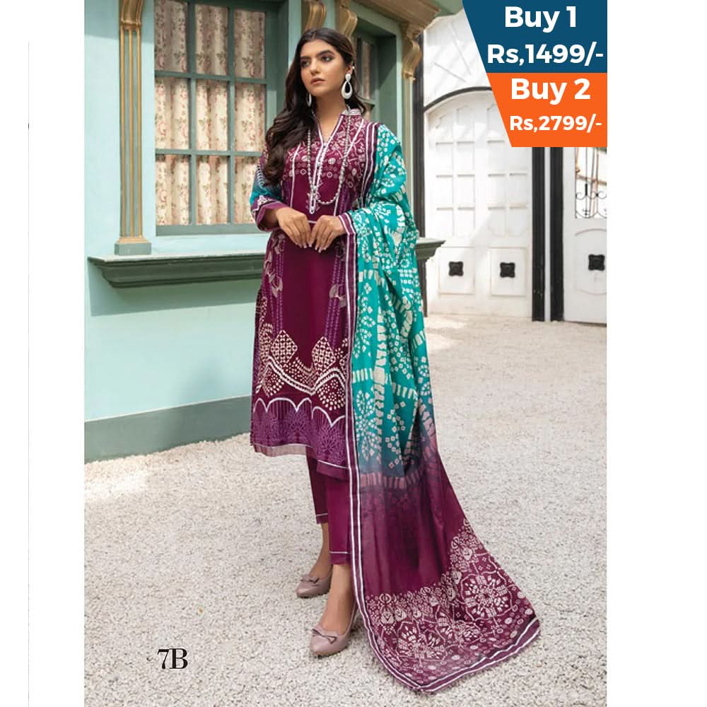 Anum Classic Printed Lawn 3 Pcs Un-Stitched Suit V 5 - 7-B, Women, 3Pcs Shalwar Suit, Al-Zohaib Textiles, Chase Value