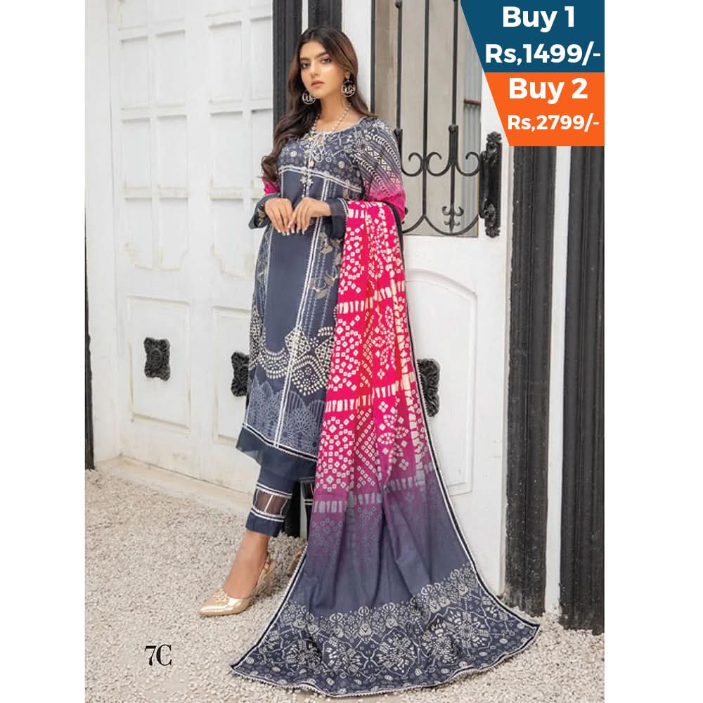 Anum Classic Printed Lawn 3 Pcs Un-Stitched Suit V 5 - 7-C, Women, 3Pcs Shalwar Suit, Al-Zohaib Textiles, Chase Value